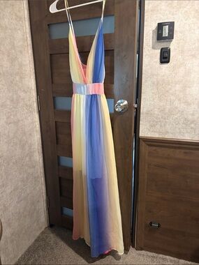 Cupshe Pastel Multi-Color Gradient V-Neck Maxi Dress